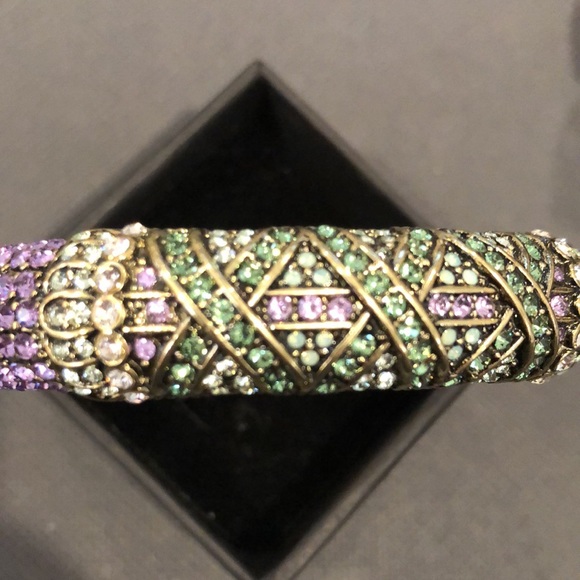 HEIDI DAUS Purple Green Criss Cross Design Swarovski Crystal Spring Hinge Bangle - Picture 13 of 17